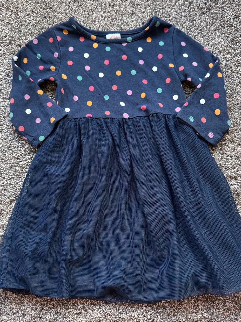 Girls Navy Polka Dot Long-Sleeve Dress